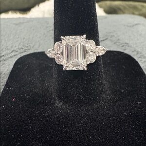14k White Gold 3.43 CTW Lab Grown Diamond Emerald Cut Ring w/ side stones